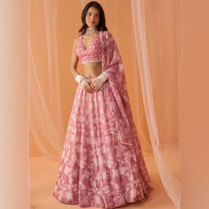 Lashkaraa Dusty Pink White Floral Printed Lehenga